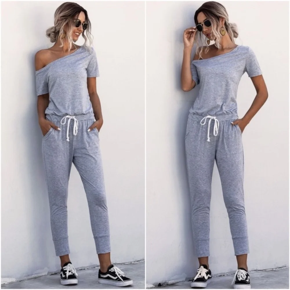 Comfy Black off shoulder waist tie pocket jumpsuit - Picture 5 of 9